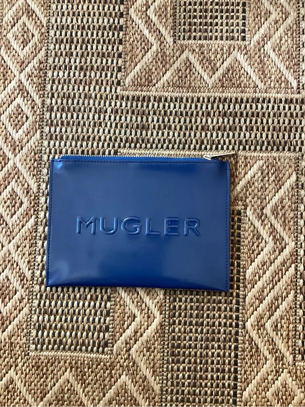 MUGLER Cosmetic Bag Zippered Pouch Blue NWOT